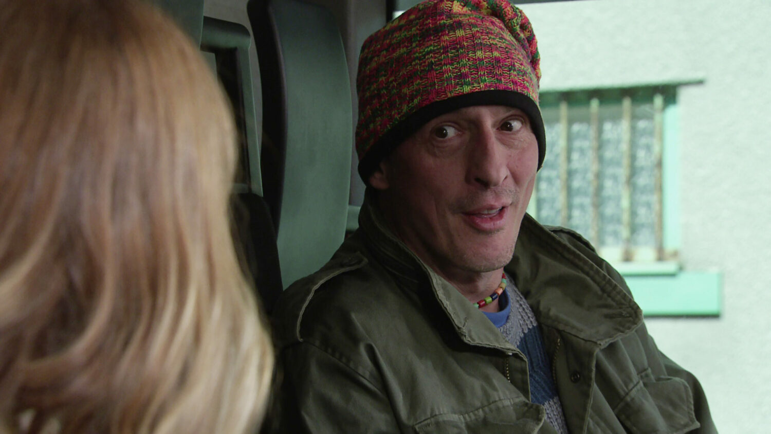 Coronation Street Spider gets into the bin lorry beside shocked Toyah