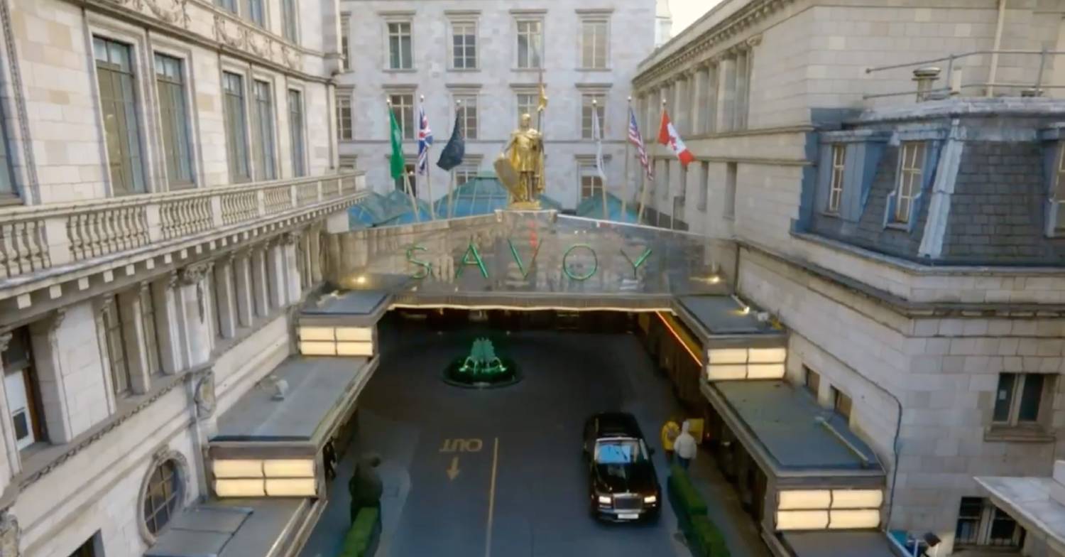 Outside of The Savoy in London shot from above 