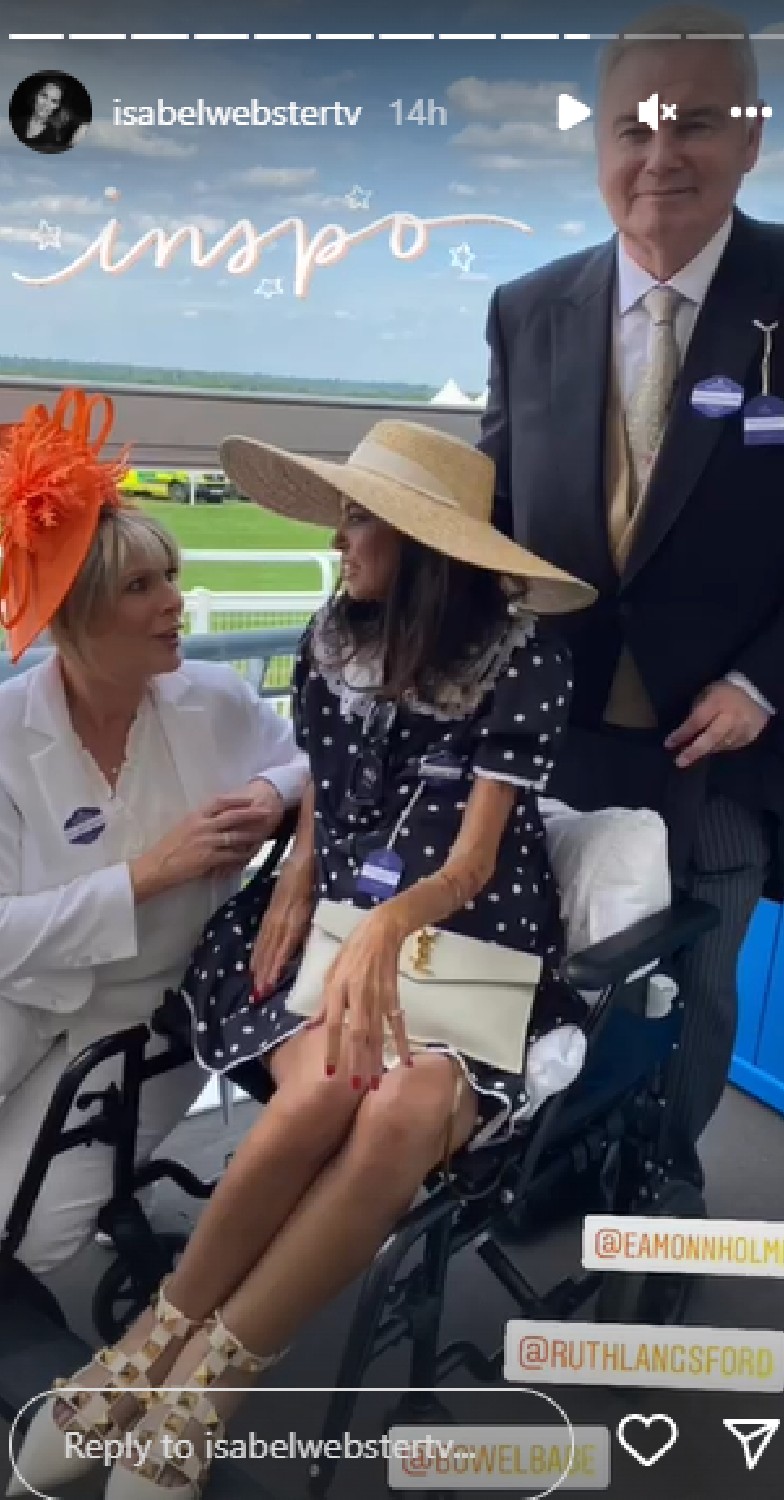 Deborah James speaking to Ruth Langsford at Ascot alongside Eamonn Holmes