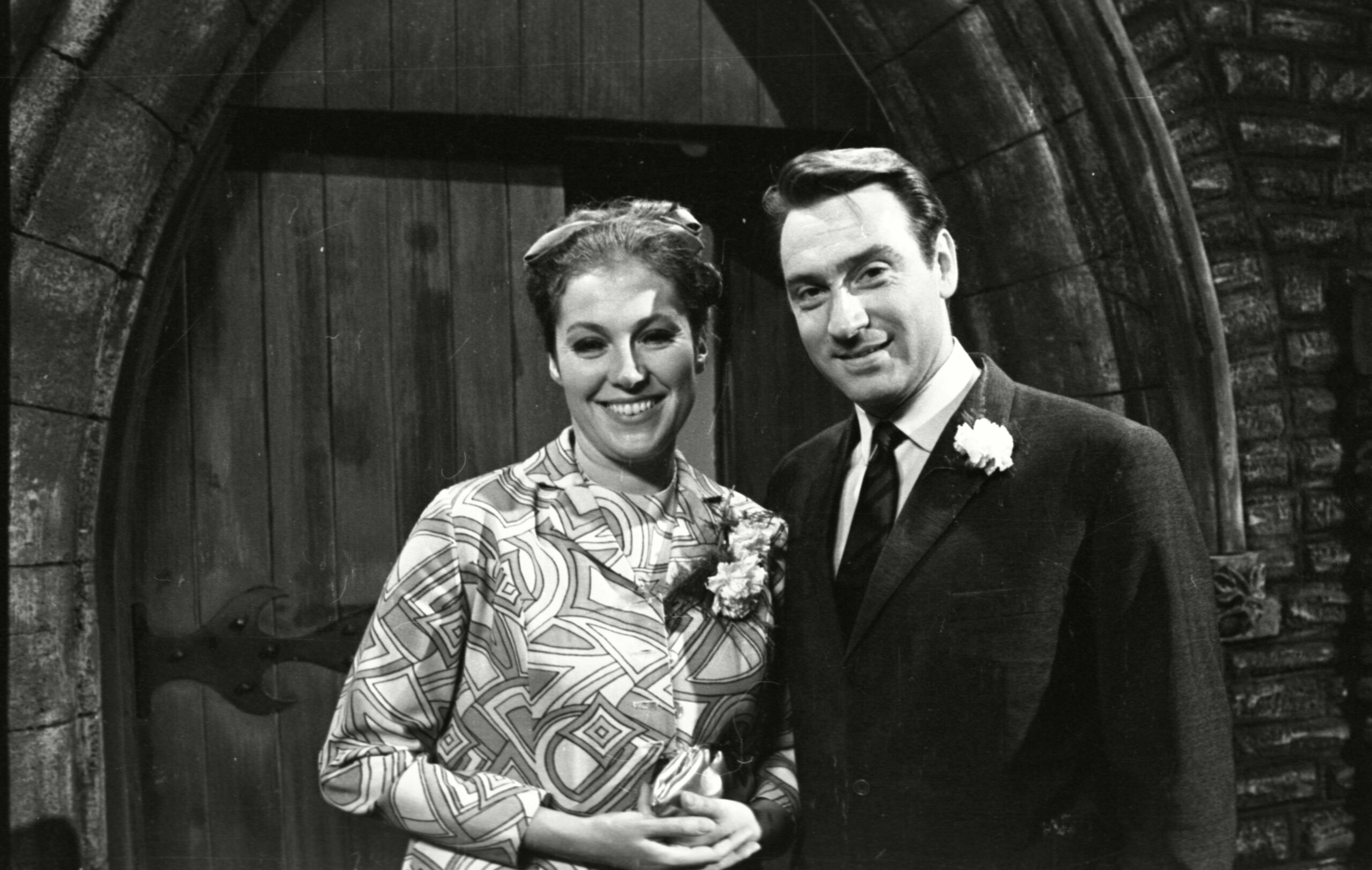 Linda and Ivan Cheveski smile at Elsie Tanner's wedding in Coronation Street