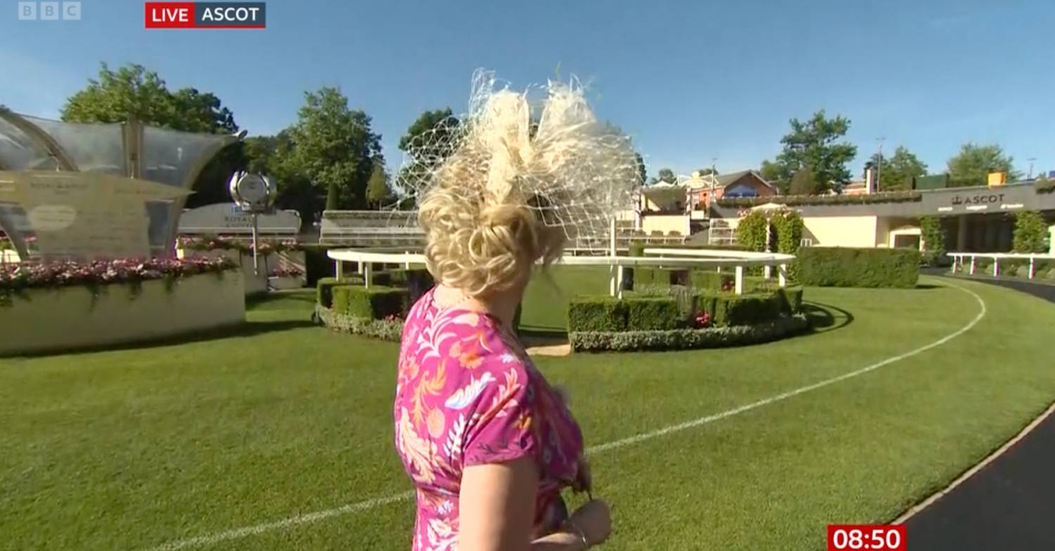 Carol Kirkwood shows off the back of her hat