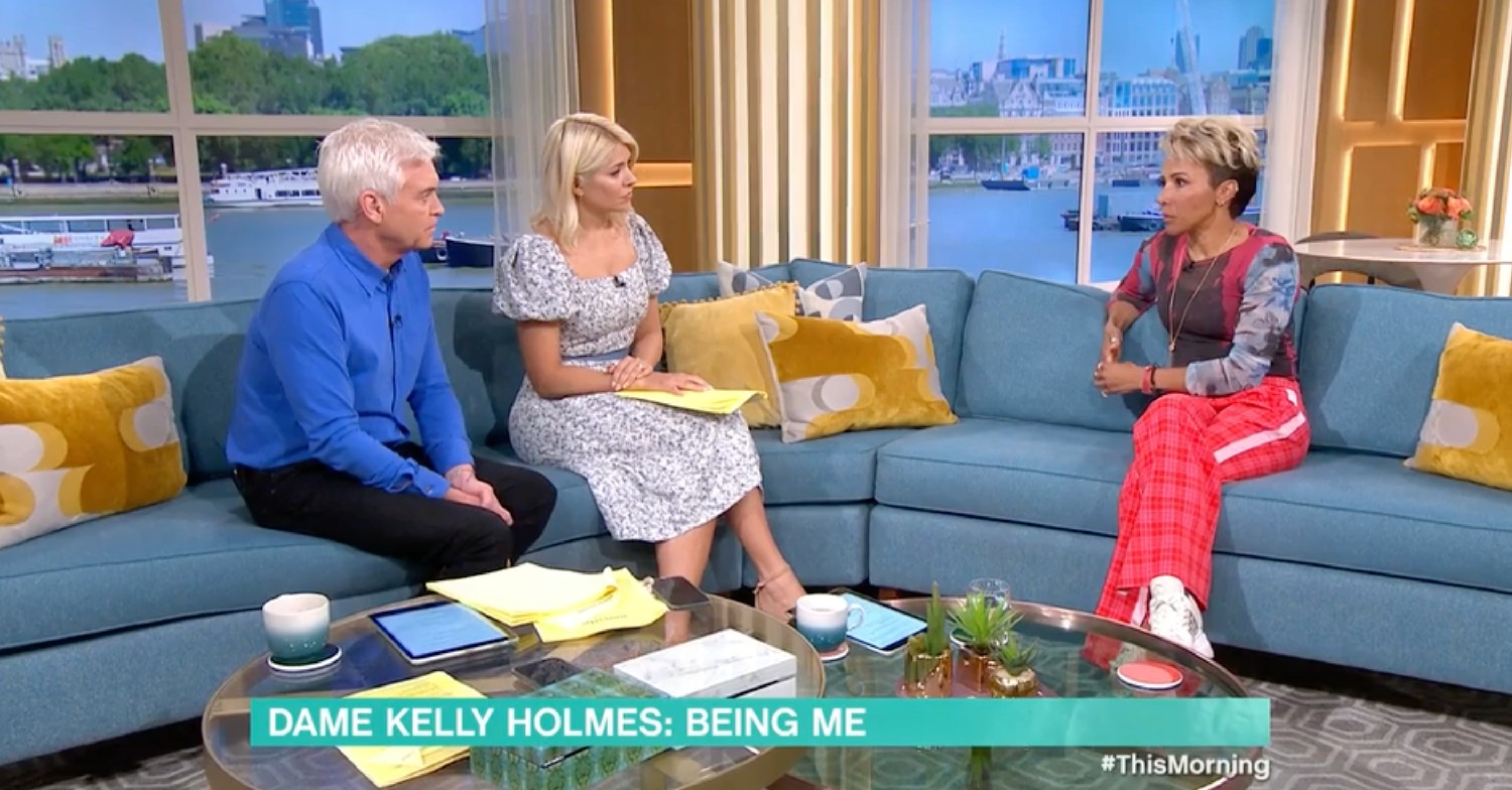 Phillip Schofield and Holly Willoughby speaking to Dame Kelly Holmes on This Morning today 