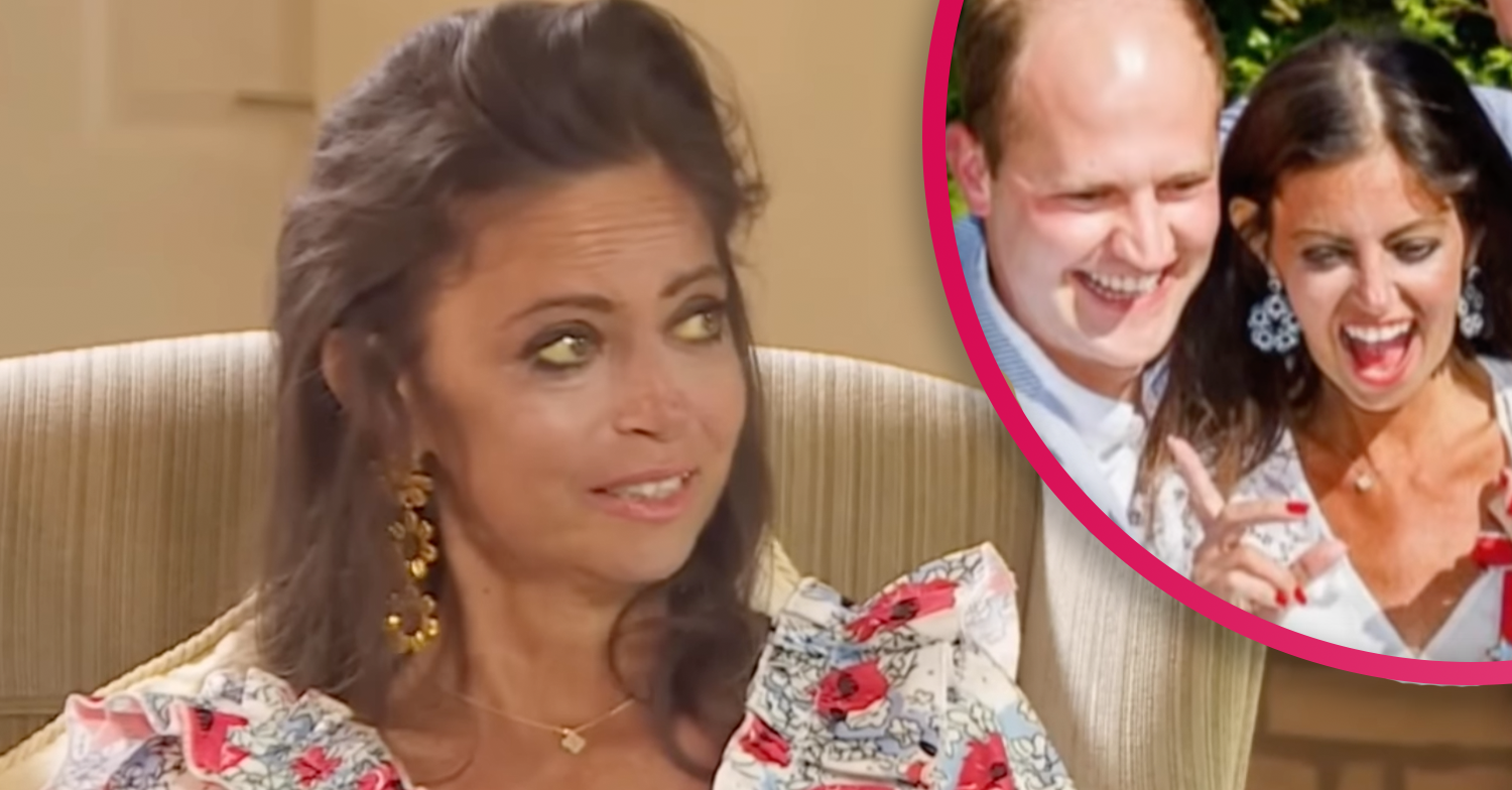 Deborah James looking emotional in a floral dress and her brother Ben