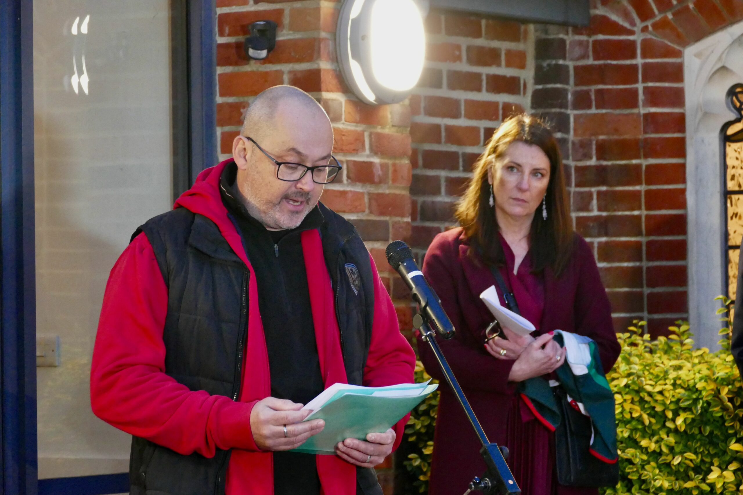 Olly's parents Stuart and Amanda reading a statement after his death