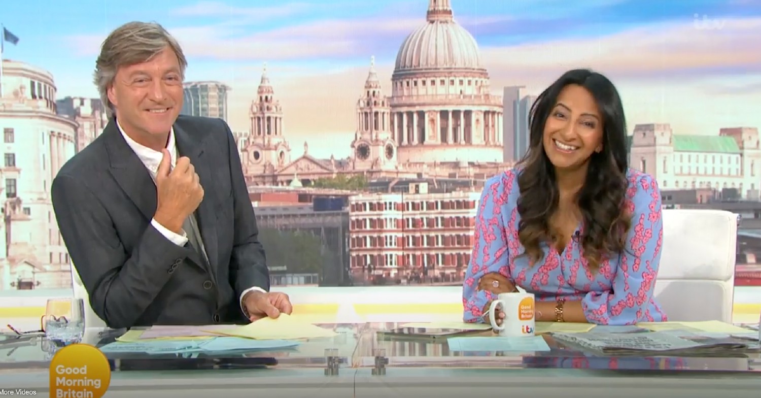 Richard Madeley and Ranvir Singh laughing on Good Morning Britain
