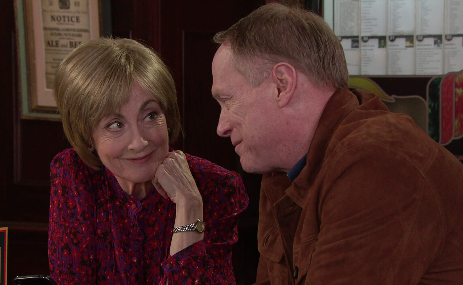 Elaine and Stephen talking in the Rovers Coronation Street