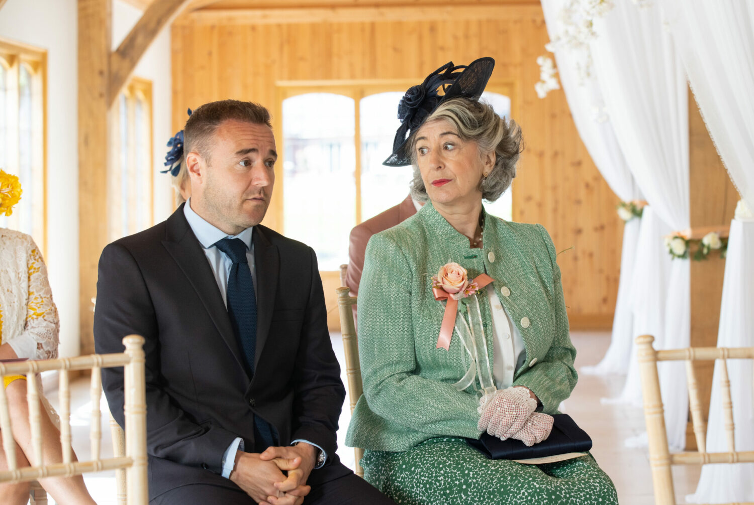 Tyrone looking upset as Evelyn watches Fiz and Phill's wedding Coronation Street