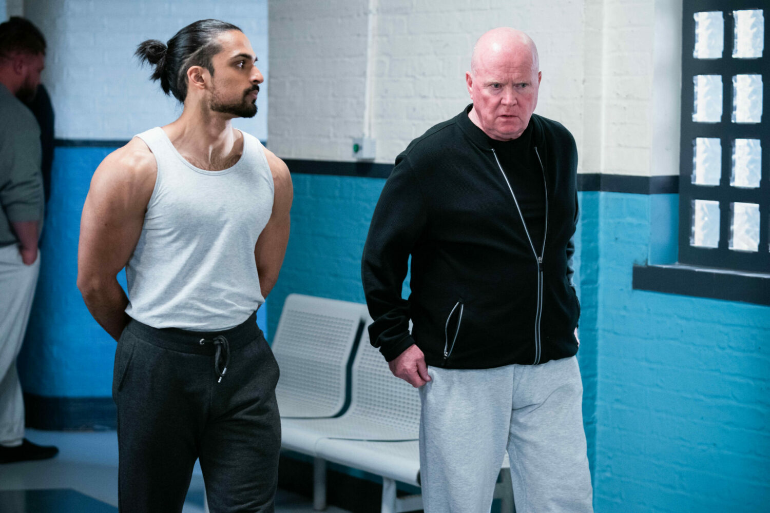 Ravi and Phil look serious EastEnders