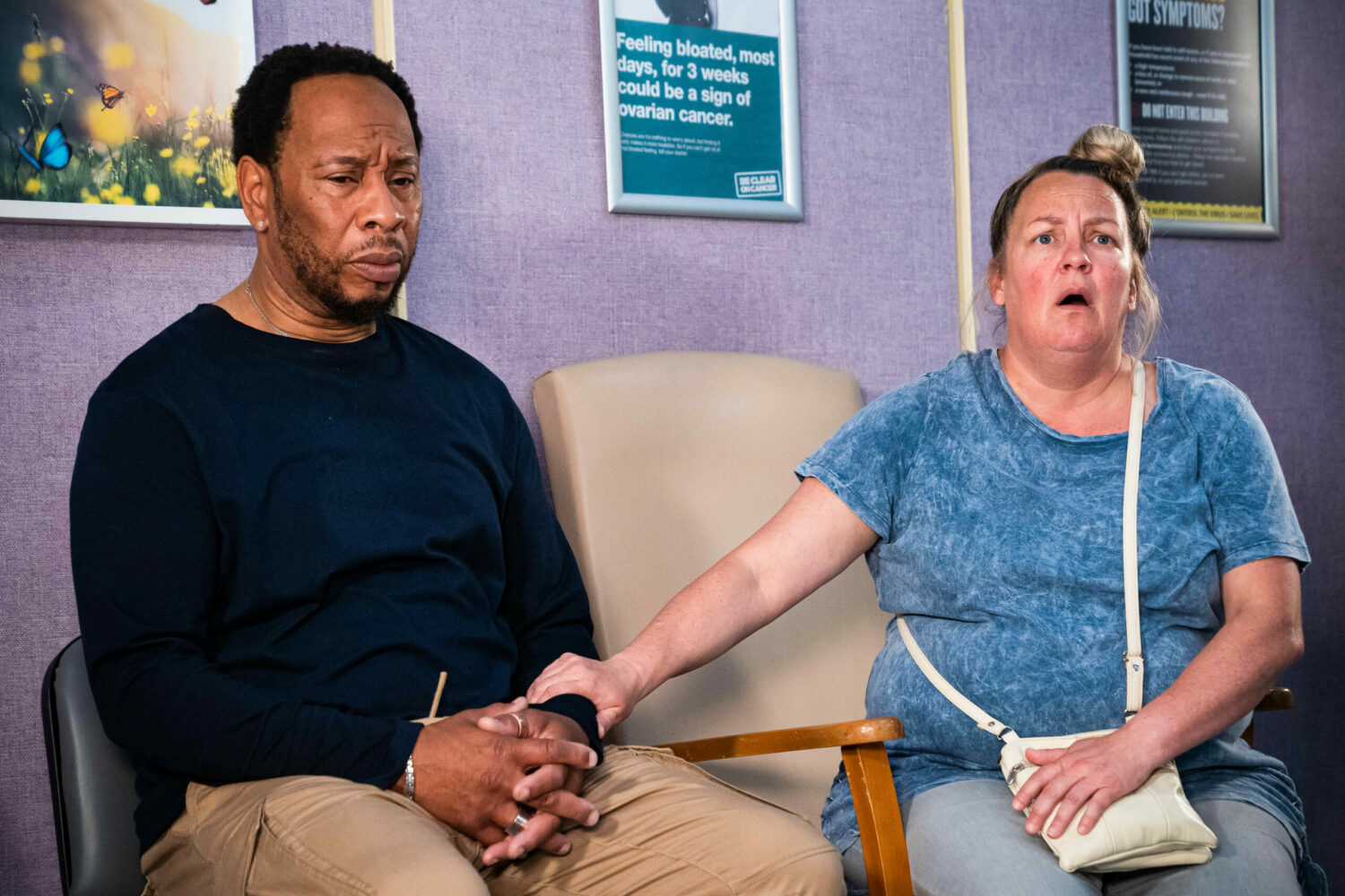 Mitch and Karen look upset in EastEnders