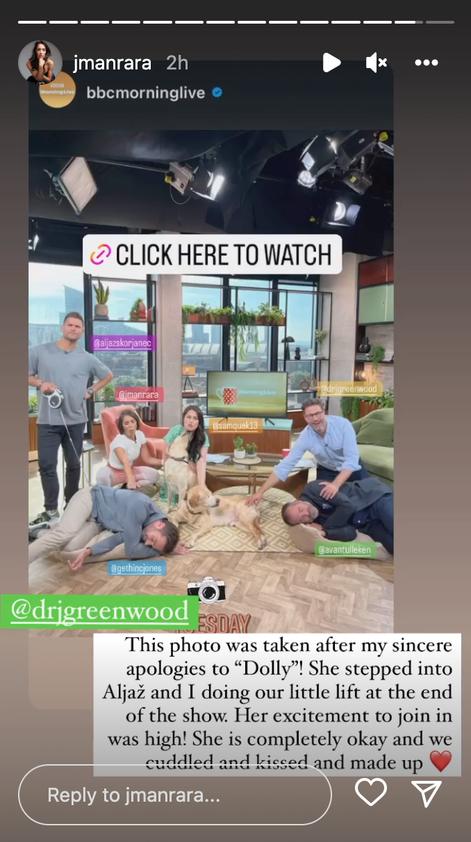 Janette Manrara shares Instagram post about Dolly the dog