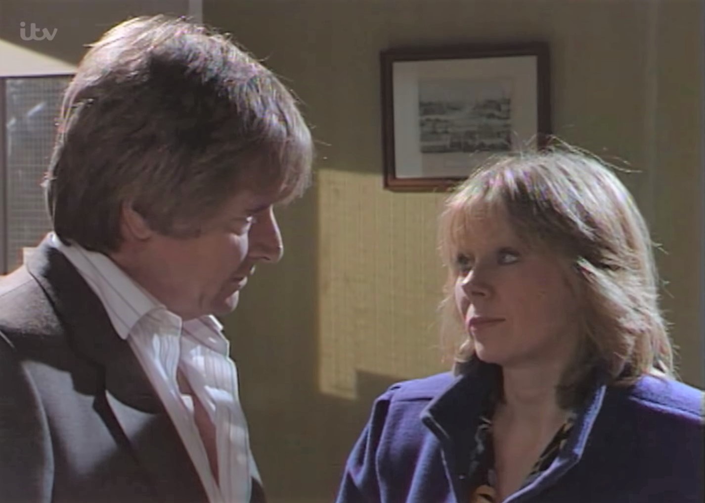 Ken Barlow and Wendy Crozier look seriously at each other