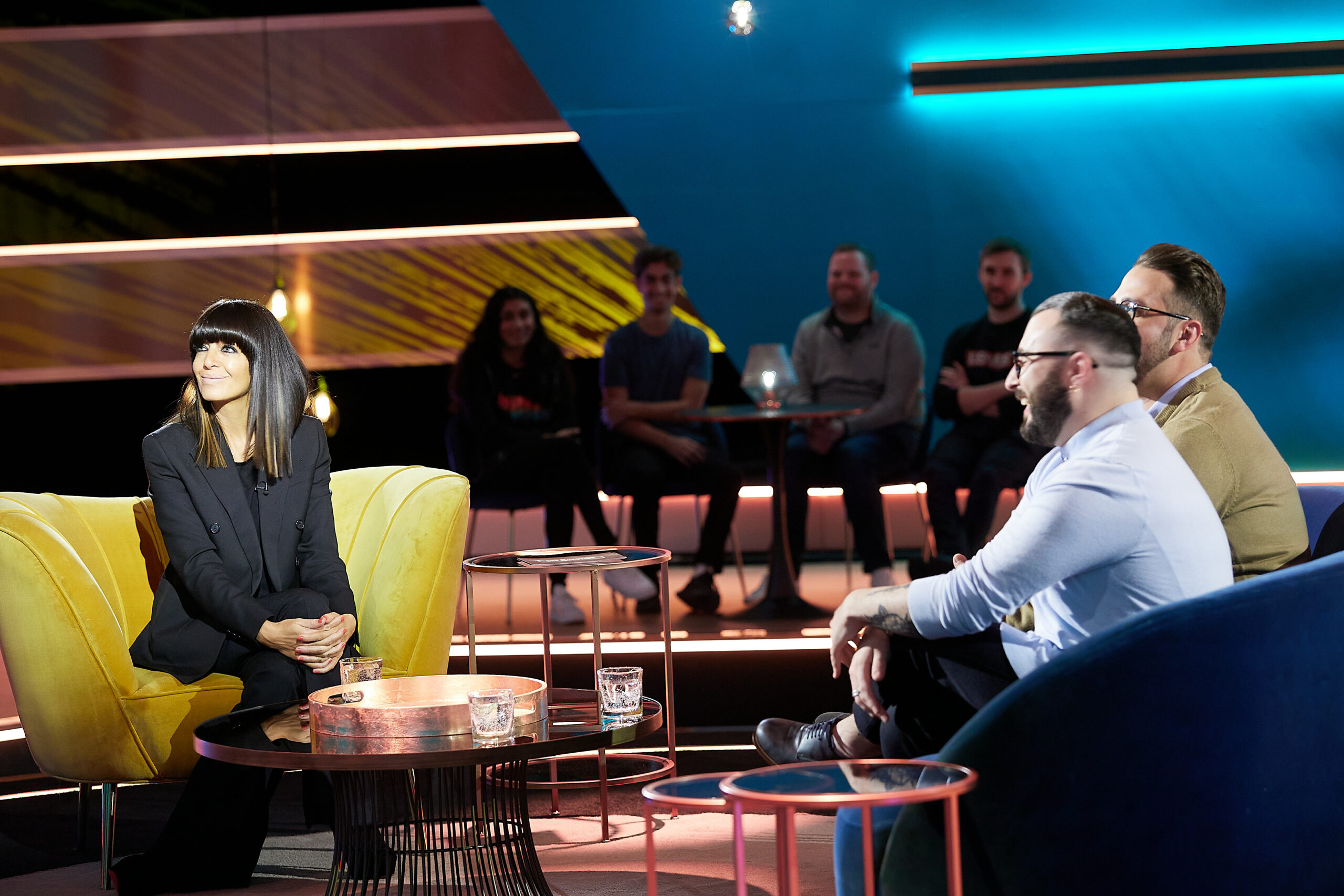 Claudia Winkleman with contestants on One Question (Credit: Channel 4)