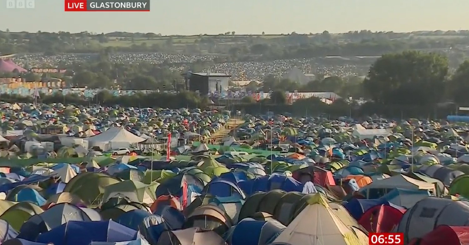 Thousands of tents at Glastonbury, shown on BBC Breakfast today