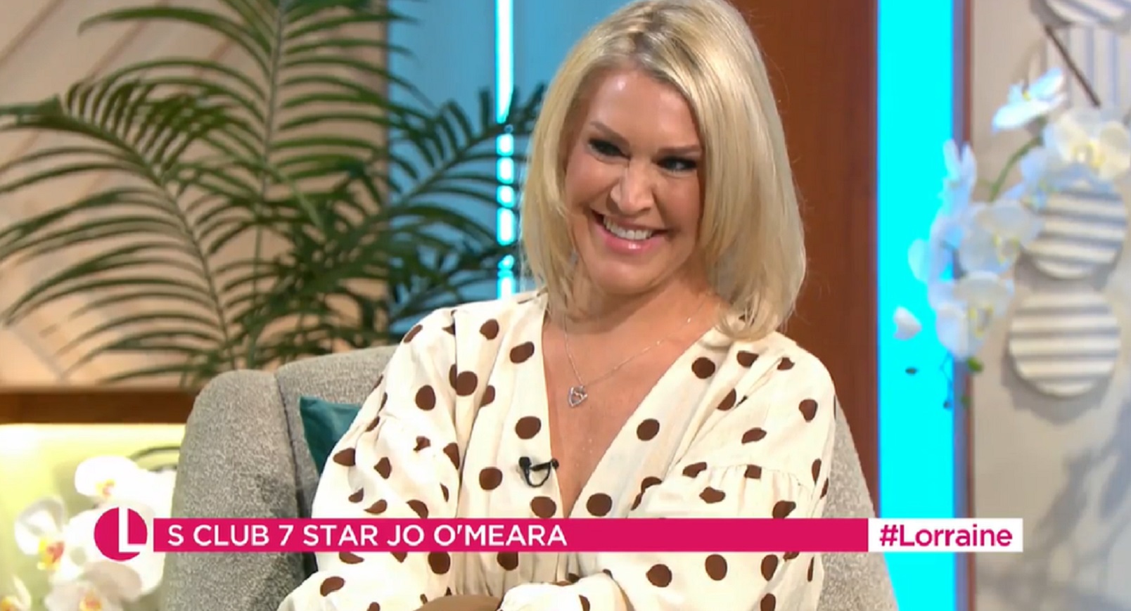 Jo O'Meara smiling on Lorraine today