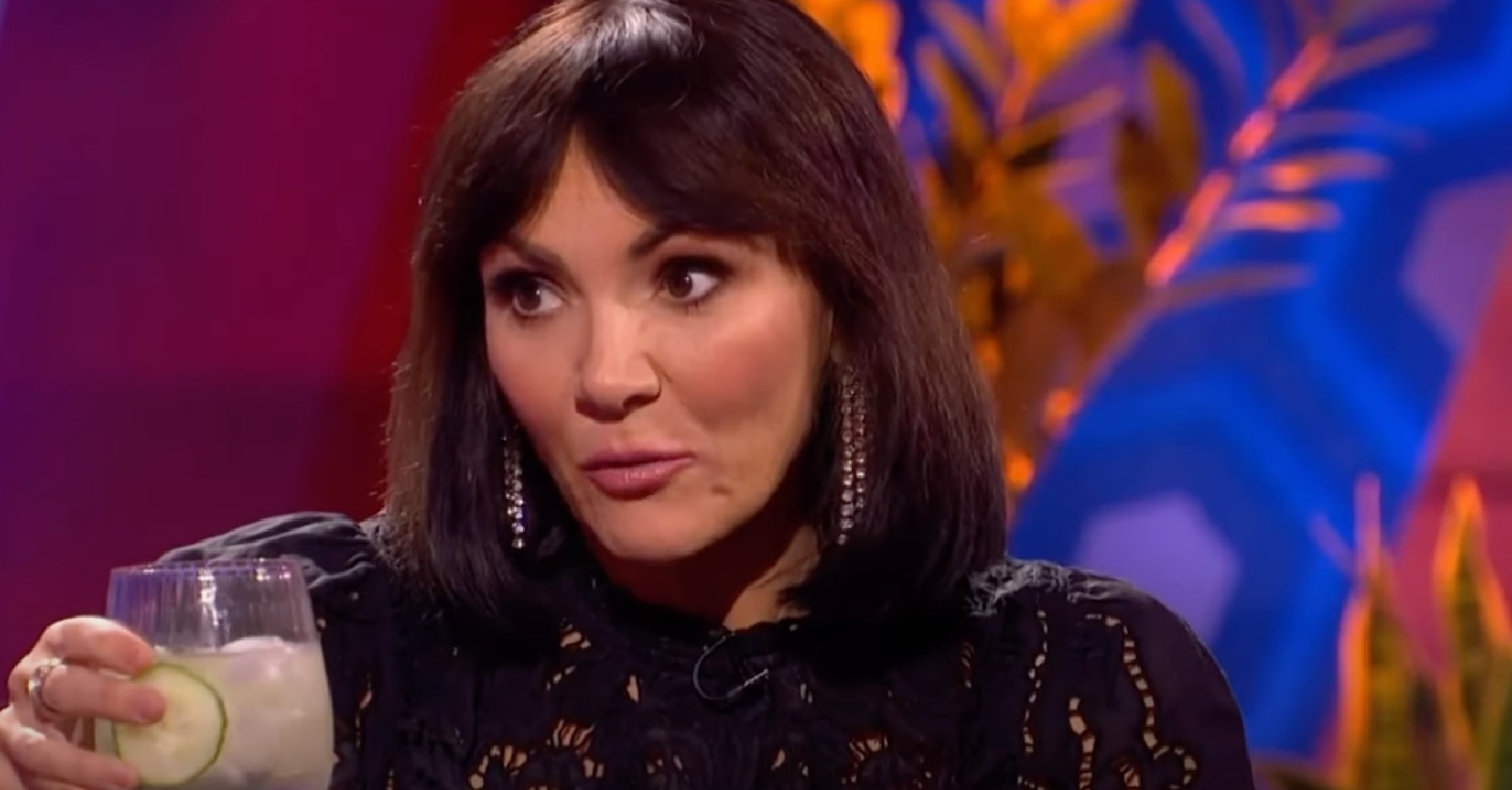 Martine McCutcheon with glass of drink