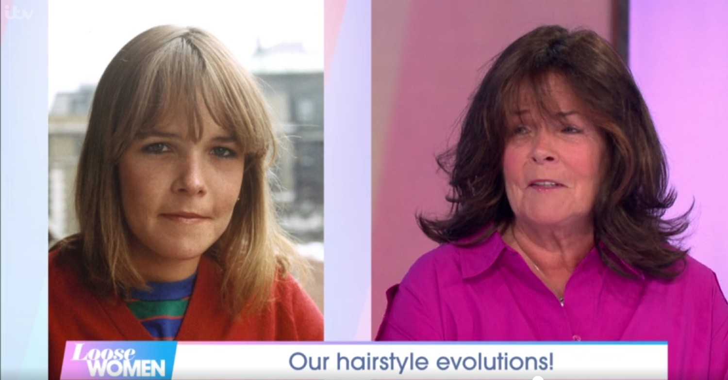 Linda Robson when she was younger and Linda Robson with brunette hair on Loose Women