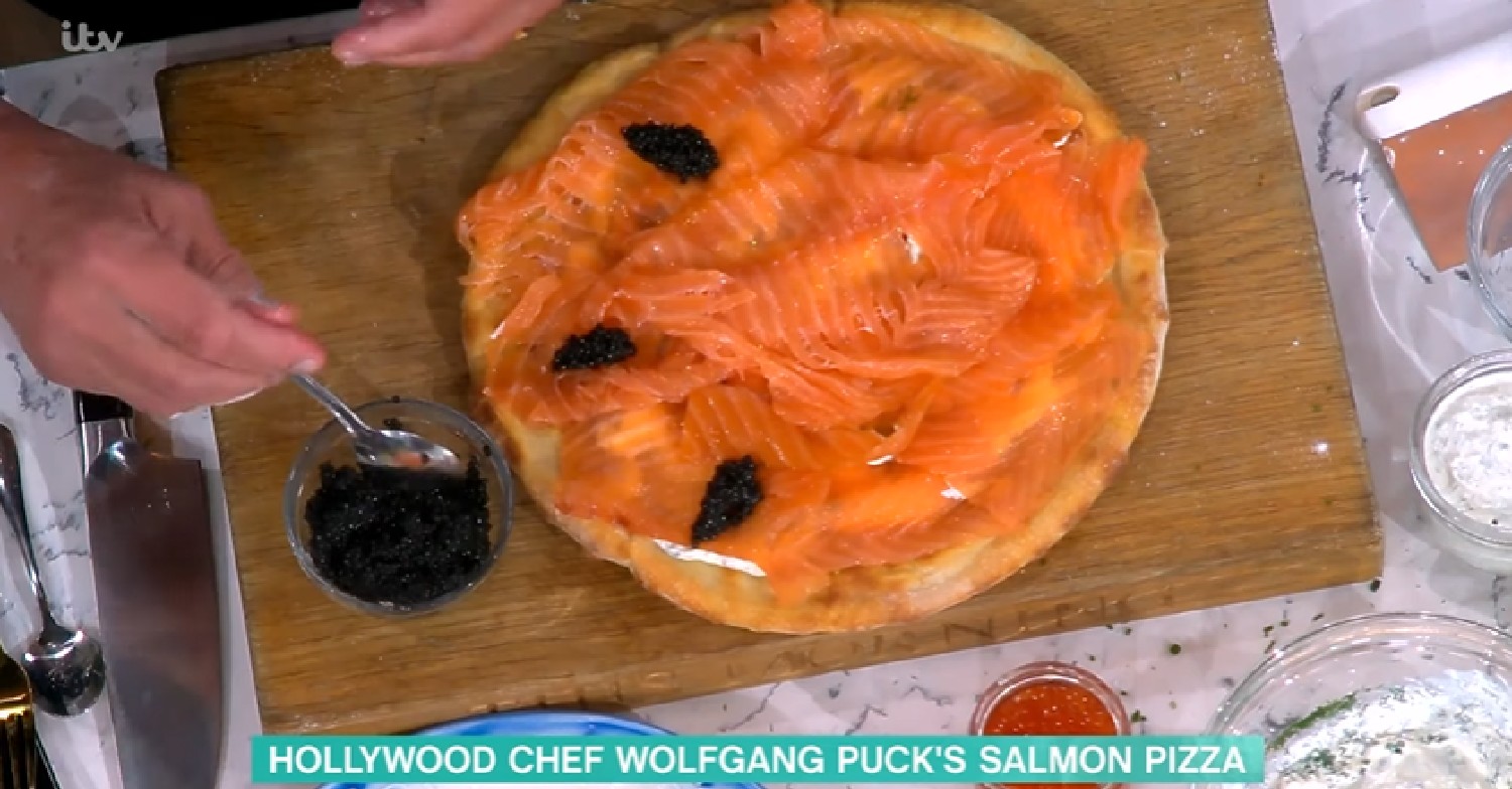 A salmon pizza during This Morning food segment today