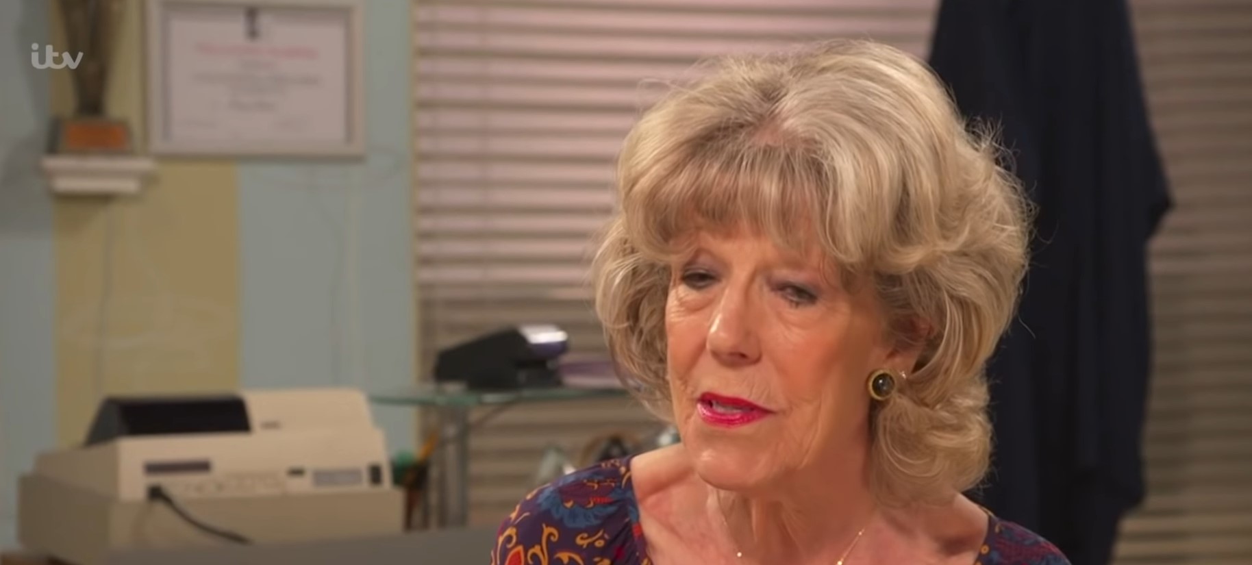 Sue Nicholls looks serious as she talks to Lorriane