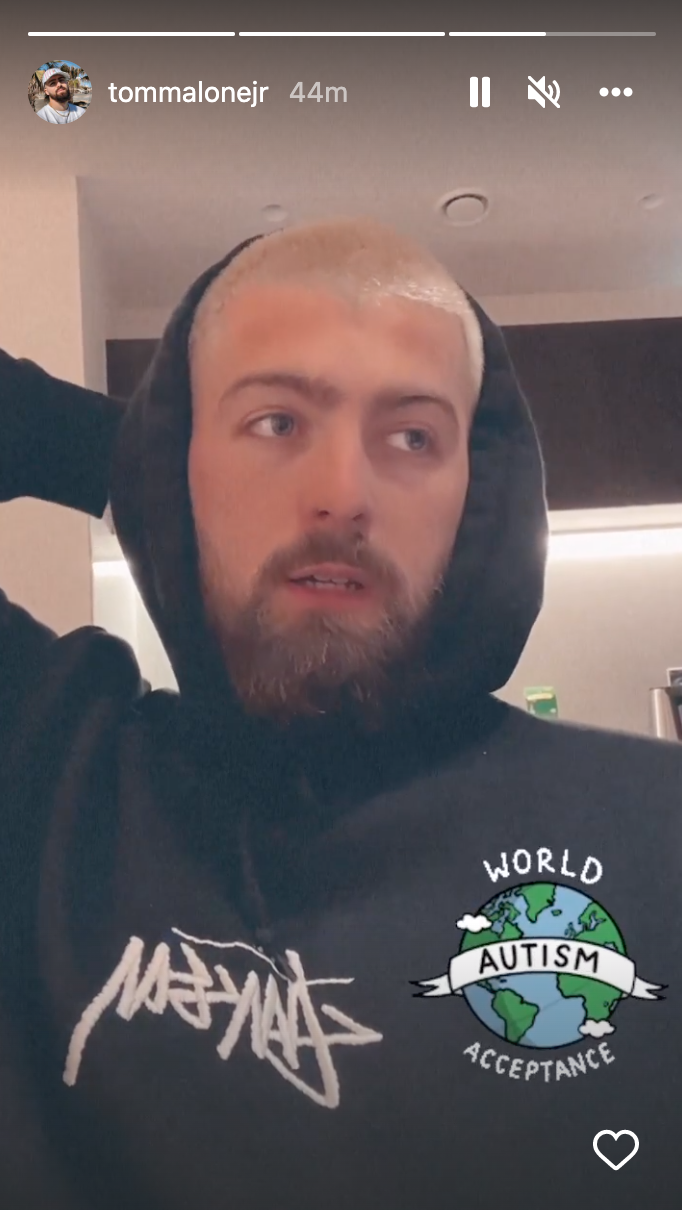 Gogglebox star Tom Malone Jr filming himself on a video