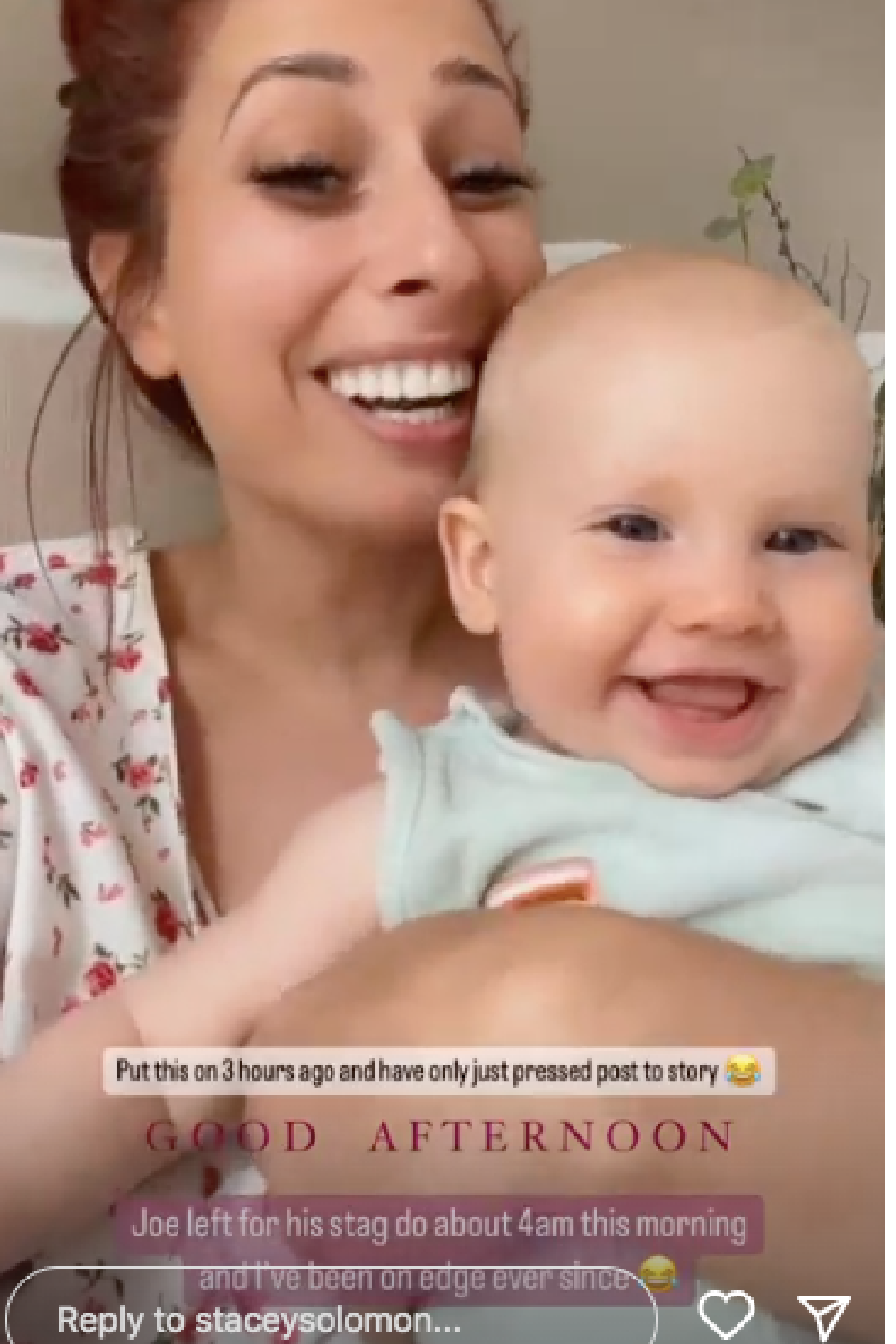 Stacey Solomon with smiling baby rose