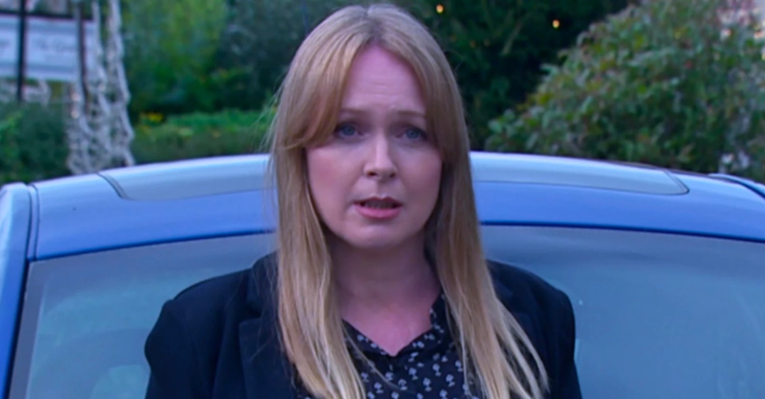 Vanessa looking nervous on Emmerdale