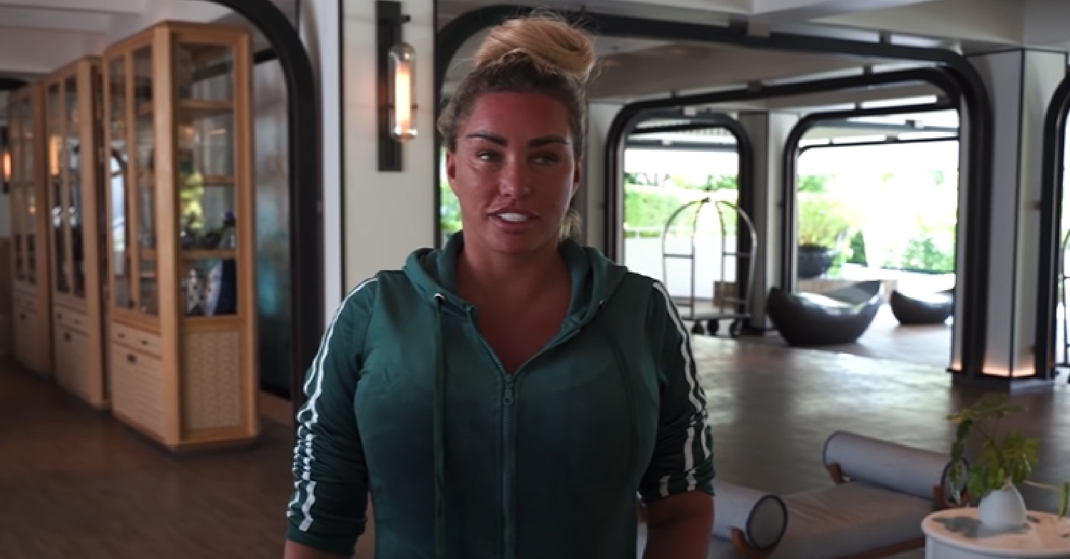 Katie Price in green jacksuit on holiday in YouTube video