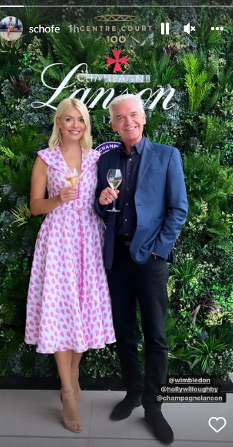 Holly Willoughby in pink dress at Wimbledon with Phillip Schofield