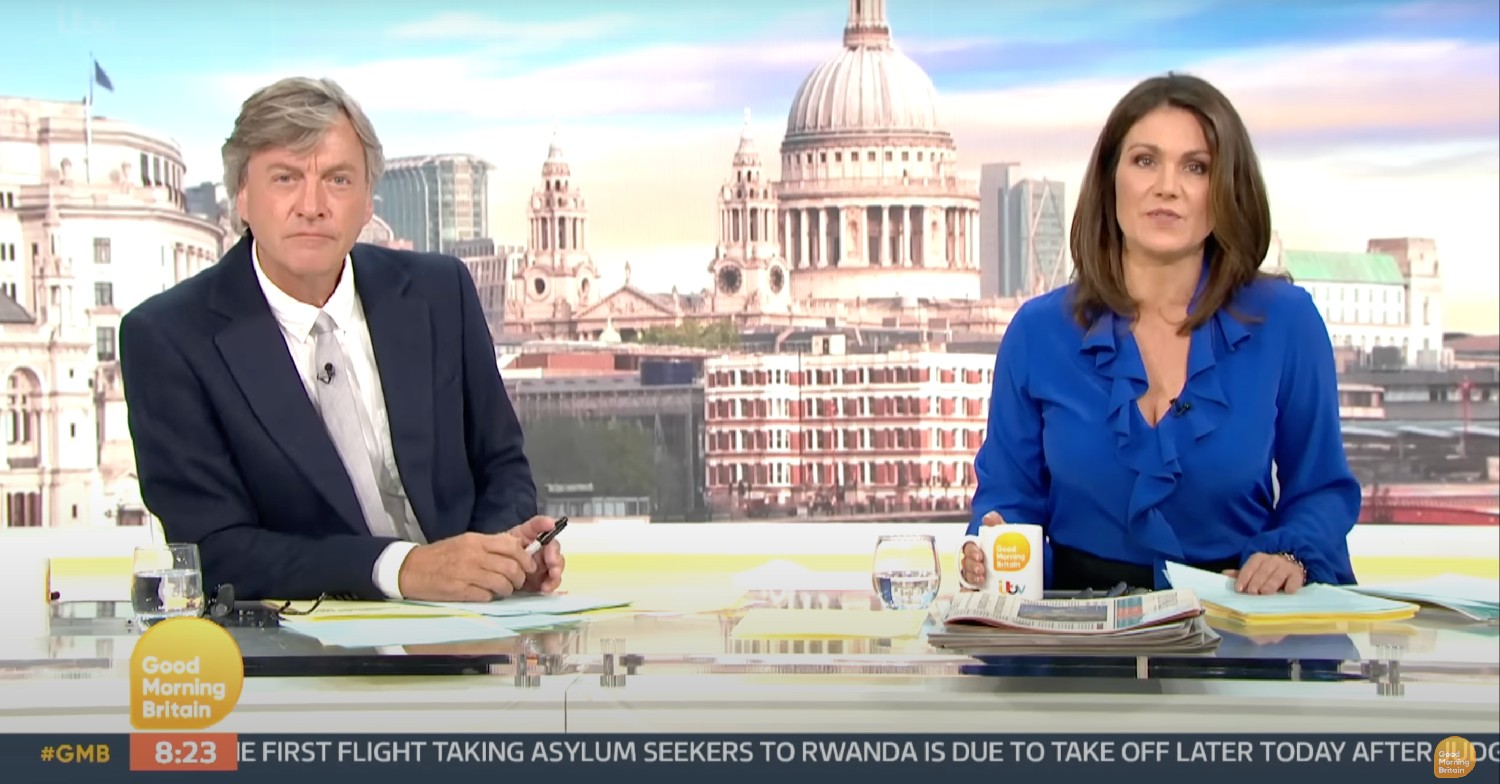 Good Morning Britain presenters Richard Madeley and Susanna Reid speaking to camera
