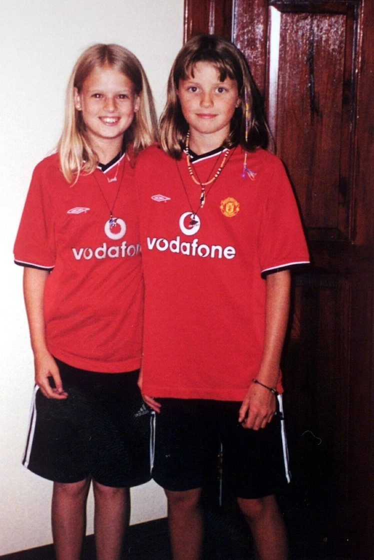 Holly and Jessica in Man utd shirts