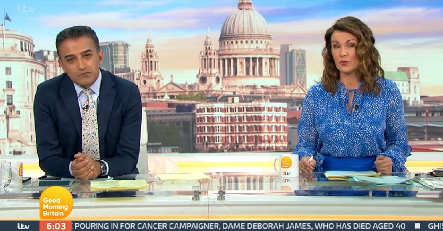 Adil Ray and Susanna Reid speaking to the camera on GMB today