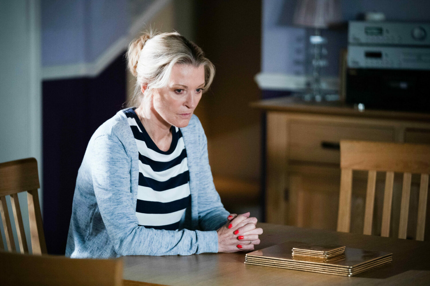 Kathy Beale worries after the police visit in EastEnders