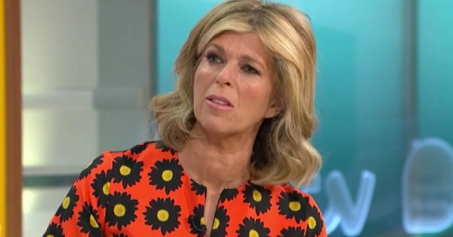 Kate Garraway in an orange dress on GMB today