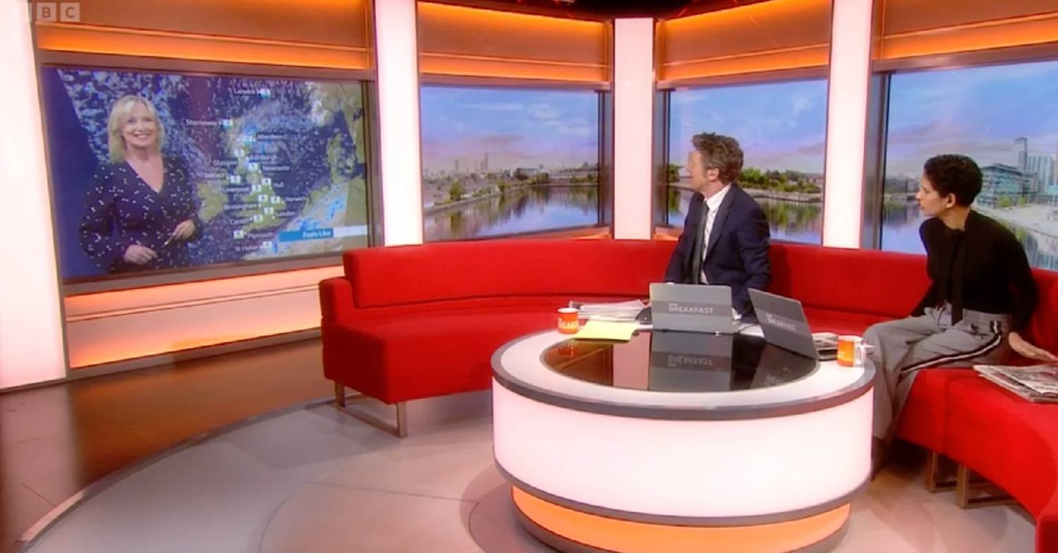 Carol Kirkwood speaks with Charlie Stayt and Naga Munchetty on BBC Breakfast