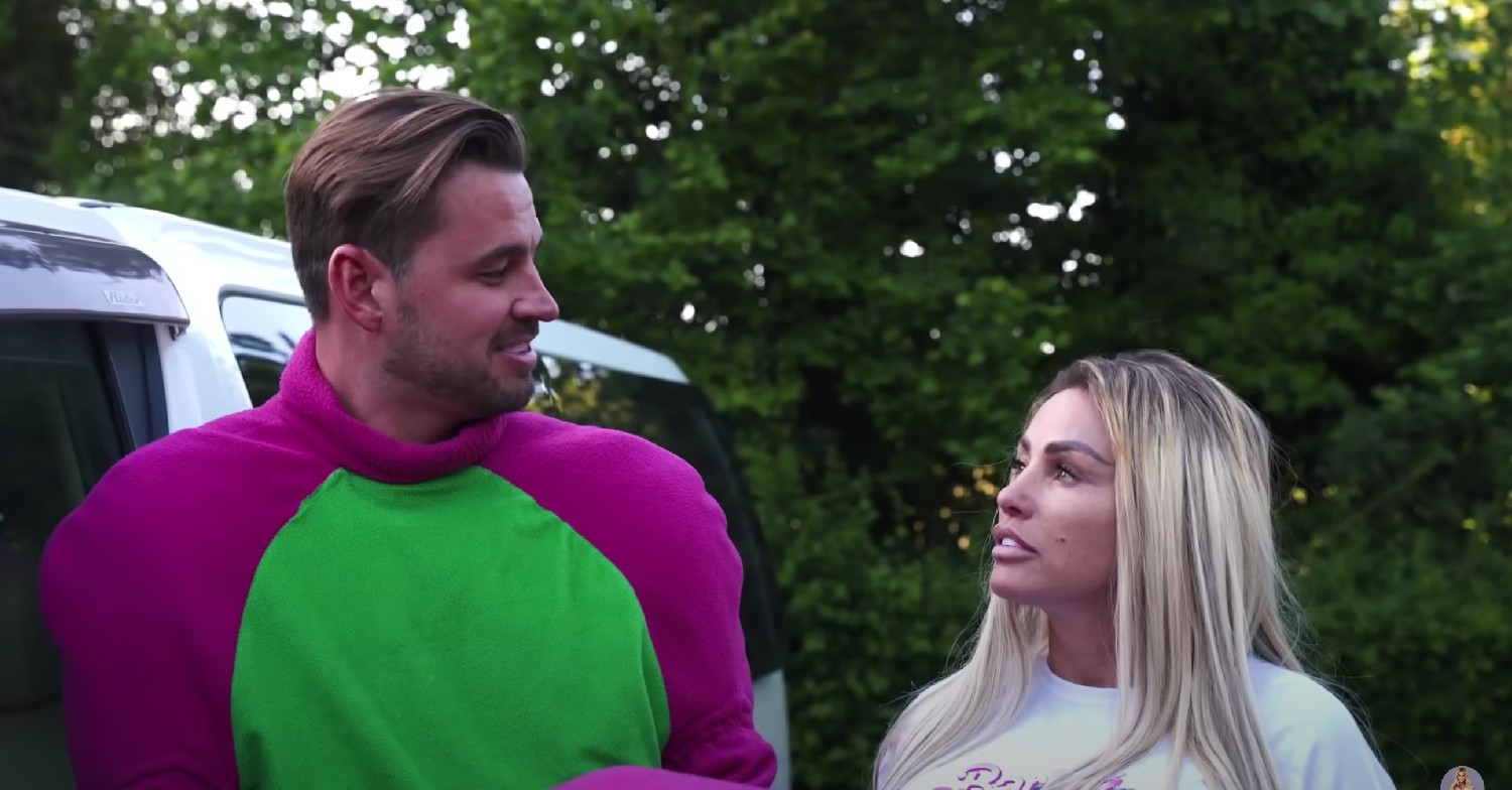Katie Price and Carl Woods look at each other on YouTube channel
