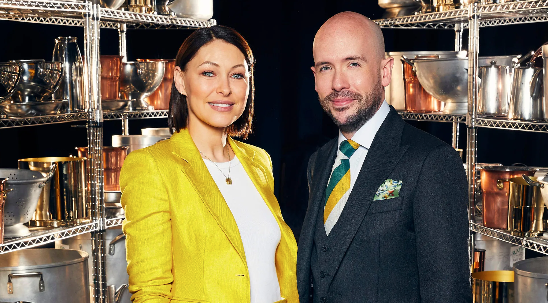 Emma Willis and Tom Allen smile for a publicity shot for Cooking with the Stars on ITV