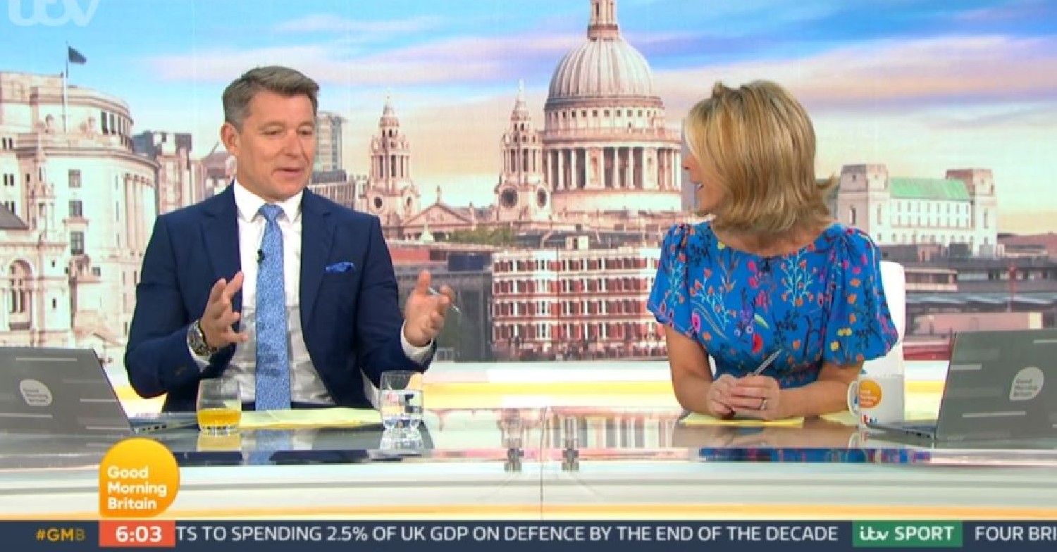 Ben Shephard and Kate Garraway in blue dress on GMB today