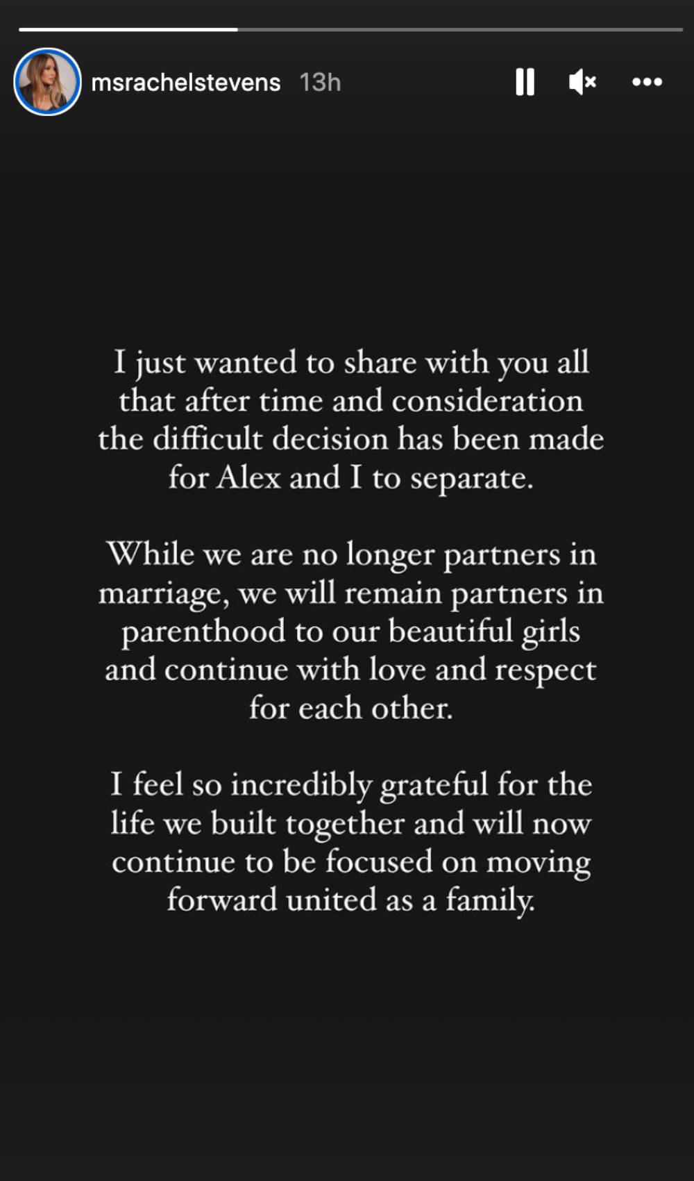 Rachel Stevens announces split from husband Alex Bourne on Instagram