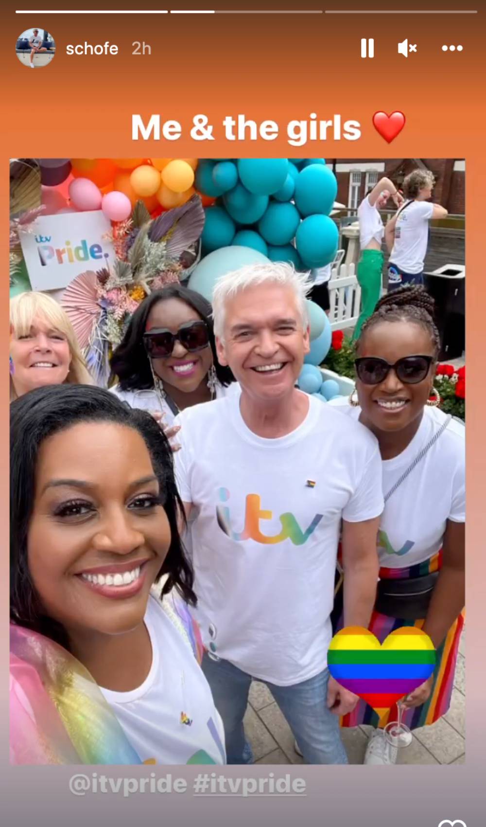 Phillip Schofield at Pride with ITV stars Alison Hammond, Linda Robson, Judie Love and Charlene White