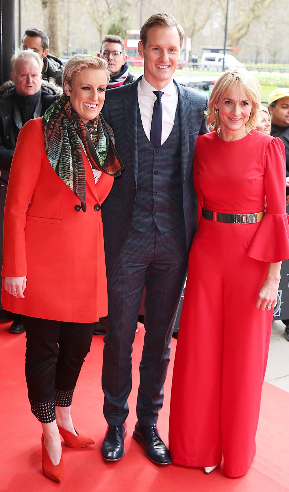 Steph McGovern poses on a red carpet with BBC Breakfast colleagues
