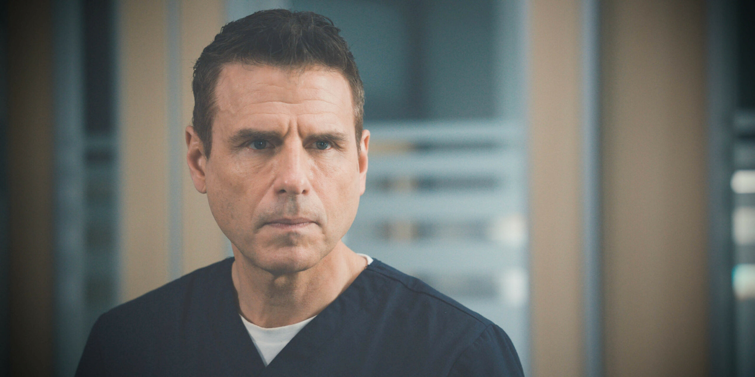 Casualty David looks confused and devastated