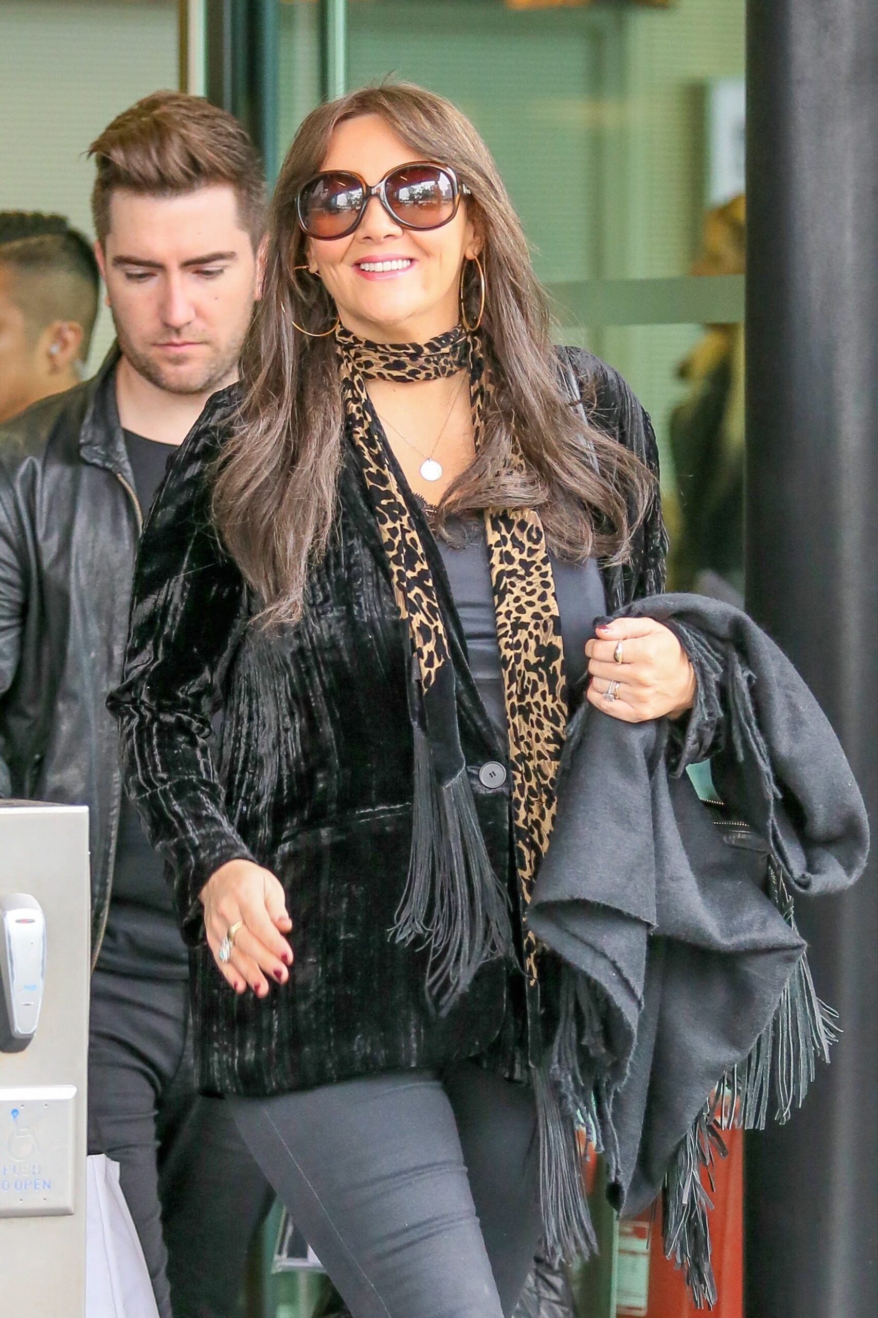 Martine McCutcheon smiling while leaving BBC studios