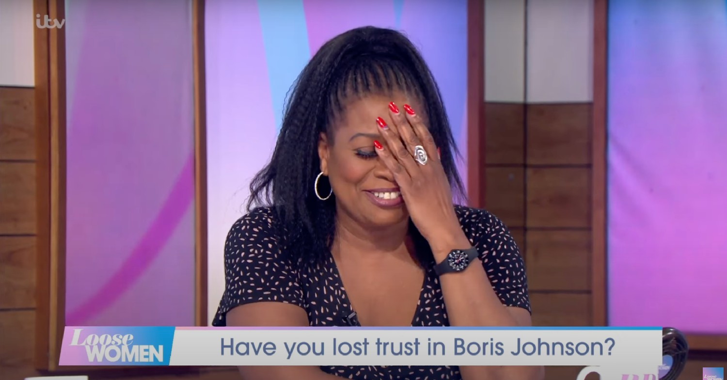Brenda Edwards putting her head in her hands on Loose Women