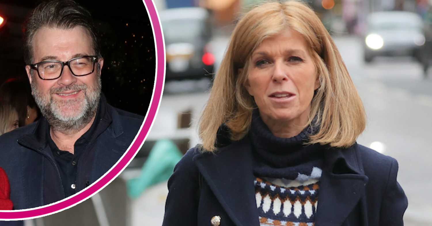 Kate Garraway looking worried and Derek smiling