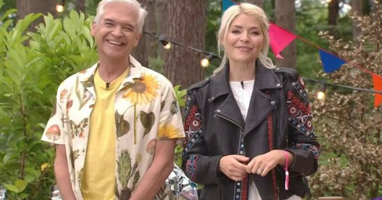 Holly Willoughby wearing a leather jacket on This Morning