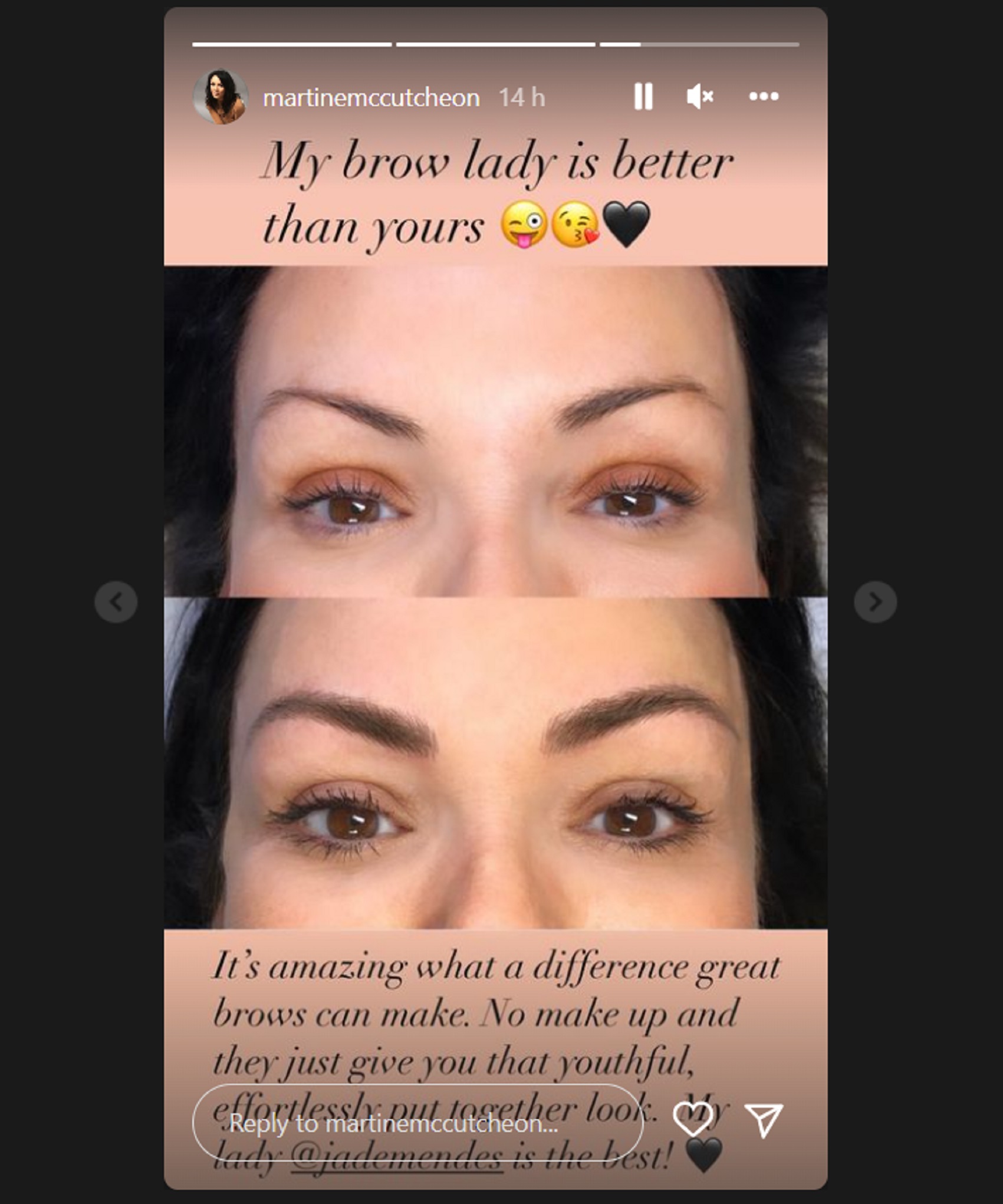 Martine McCutcheon showing off her brows on Instagram