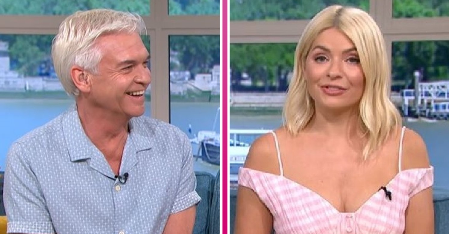 Phillip Schofield smiling on This Morning and Holly Willoughby talking to camera