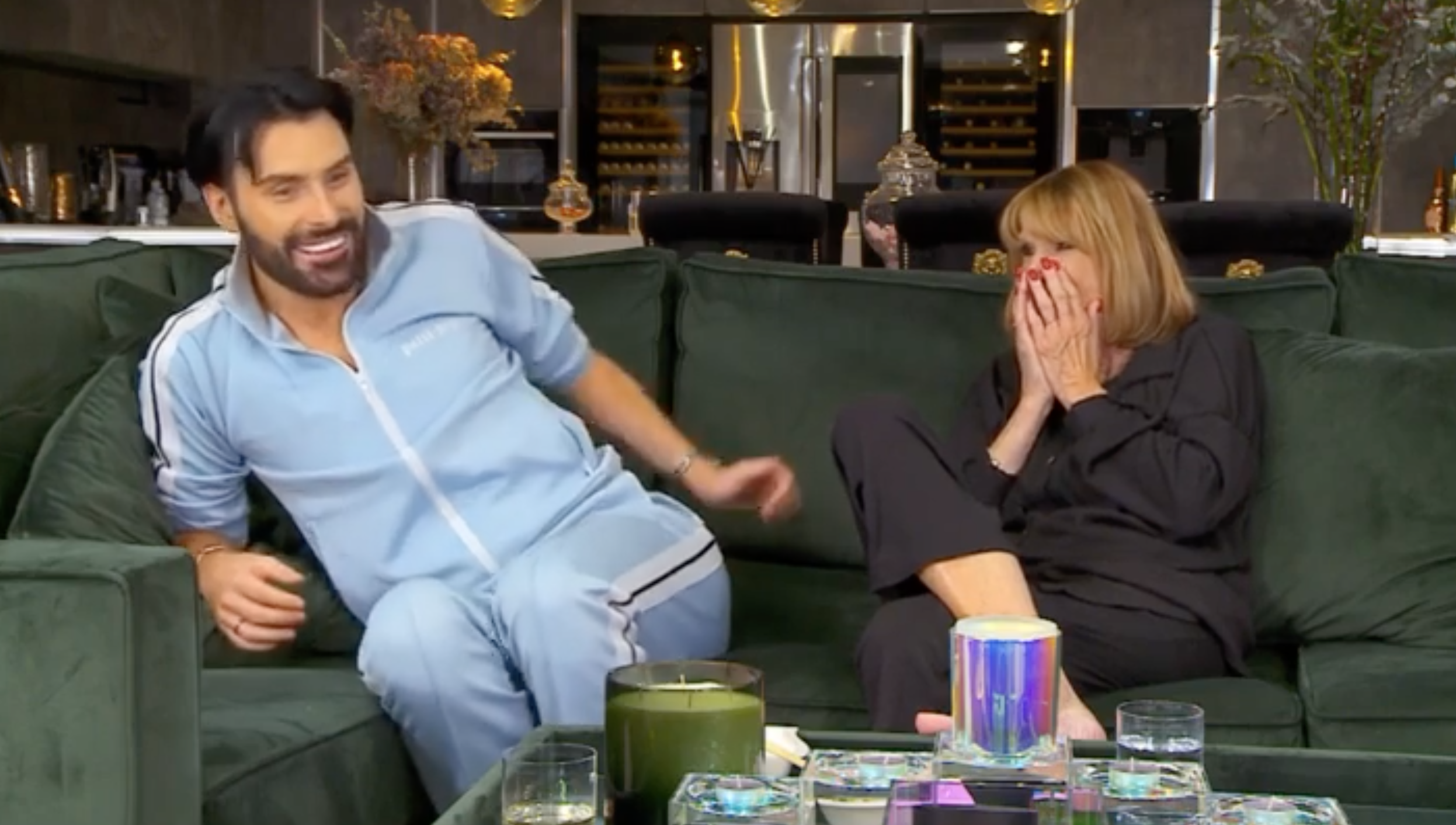 Rylan and his mum Linda laughing on Gogglebox