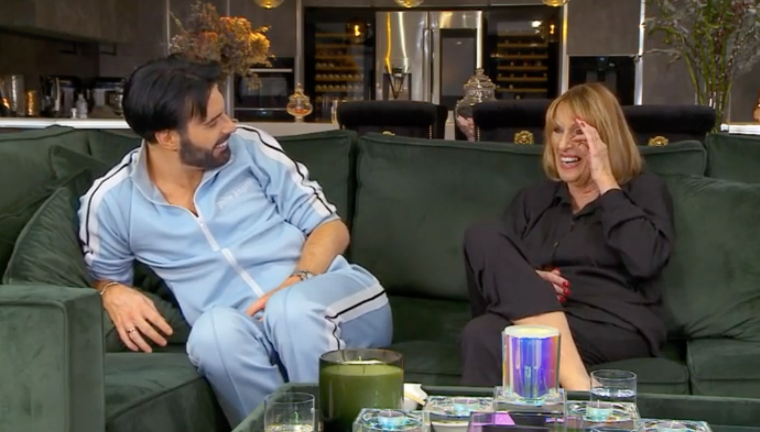 Rylan and his mum Linda laughing on Gogglebox