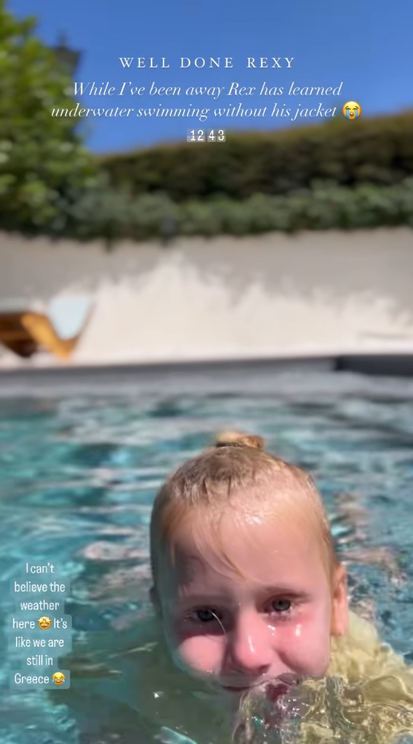 Stacey Solomon's son Rex swimming