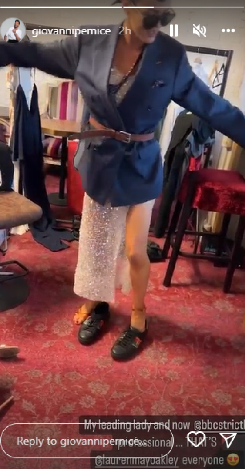 New Strictly dancer Lauren Oakley dancing on Giovanni Pernice's Instagram Story